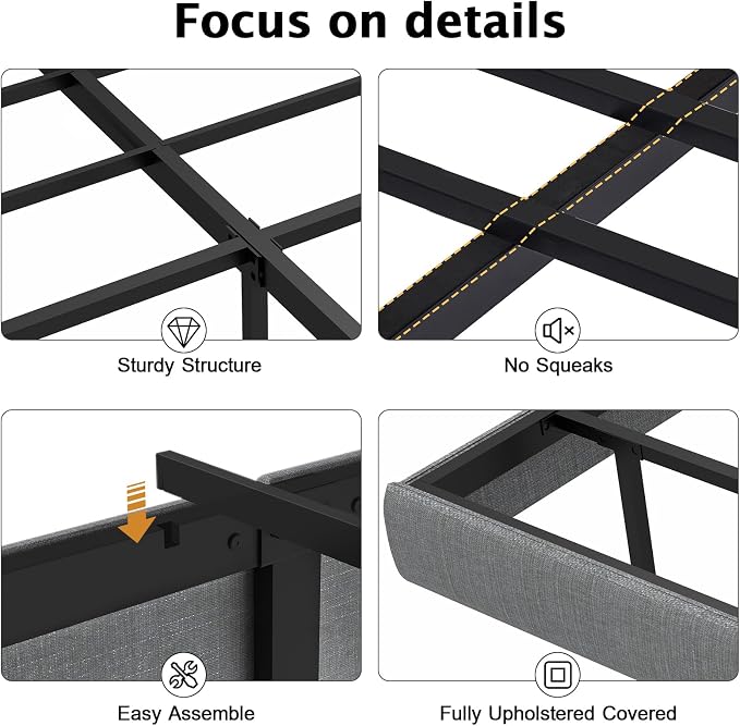RVONOW Floating Bed Frame Queen with LED Lights, Under Bed Storage, Grey | Metal Platform Queen size Floating Bed Frame, Heavy Duty Steel Slats Support, No Box Spring Needed, Noise Free, Easy Assembly