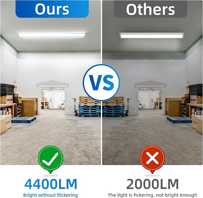 hykolity 4FT 6.4'' W LED Wraparound Light with 40W 4400lm 5000K, No Glare | 4 Foot LED Light Fixture, Low Profile, Flush Mount Ceiling Light for Garage, Workshop, Office, Kitchen, Basement,ETL, 4 Pack