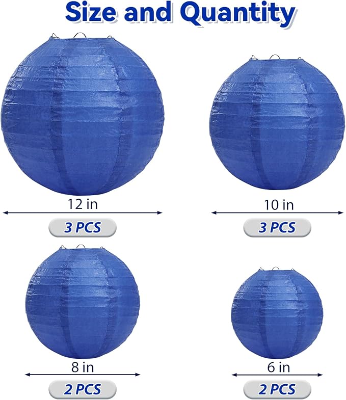 LIHAO 10pcs Blue Paper Lanterns, Graduation Party Classroom Decor | Chinese Lantern, Easy Assembly, Hanging Decor, Graduation & Wedding Decorations