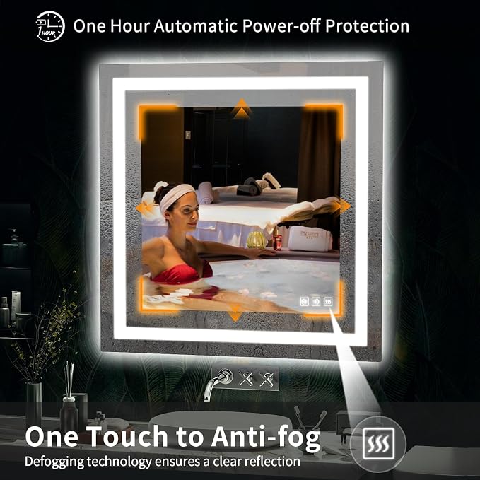 LED Mirror for Bathroom, 36x36 Inch Backlit + Front Lighted | Bathroom Vanity Mirror with Lights for Wall, Double Light Strips, 3 Colors, Shatter-Proof, Anti-Fog and Brightness Memory