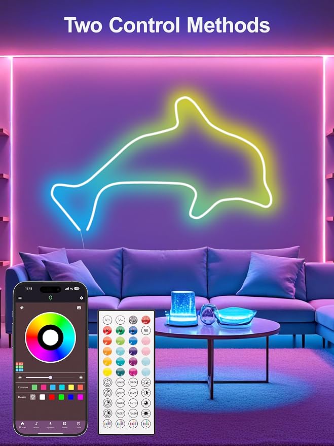 RIYO 20FT Neon Rope Lights App Remote Music Sync for Indoor Decor | IP67 Waterproof, Flexible Neon Lights for Bedroom, Gaming, Party, Outdoor Decor, Multiple Modes