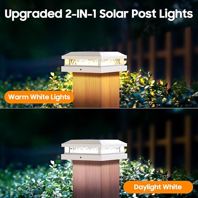 Bosceos Solar Post Cap Lights 6-Pack, 2 Modes 16LEDs Bright Solar Post Lights Outdoor Waterproof, Fence Posts Cap Light, Deck Light for 4x4 4.5x4.5 5x5 Posts for Patio Garden Decor, White