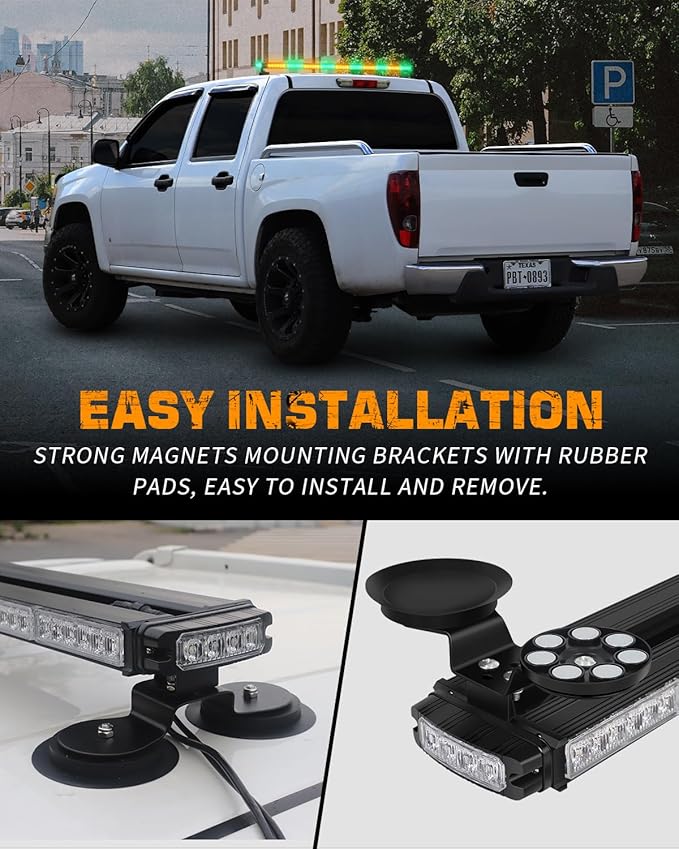 45.5" 128 LED Roof Strobe Light Bar Amber Green Emergency Lights | Top Magnetic Double Side Traffic Advisor Warning Hazard Safety Caution Lights for Plow Trucks Construction Vehicles Wreckers