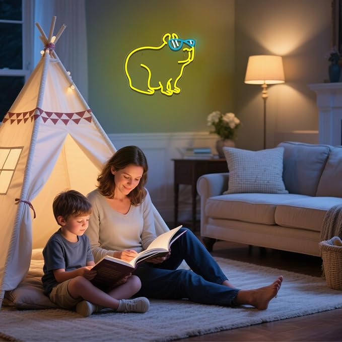 Capybara Neon Sign, Dimmable Cool Capybara LED Wall Light for Room Decor | USB Powered Capybara Neon Light for Kids Teen Girls Bedroom Dorm Game Room Cute Wall Decor Gift for Capybara & Animal Lovers