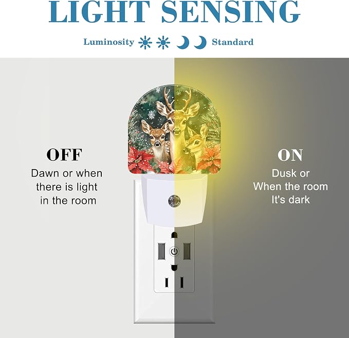 Night Light for Kids Girls Boys, Christmas Elk Flowers LED Night Light Plug into Wall with Dusk to Dawn Sensor for Room Decor, Hallway, Kitchen, Bathroom, Nursery, Stairs
