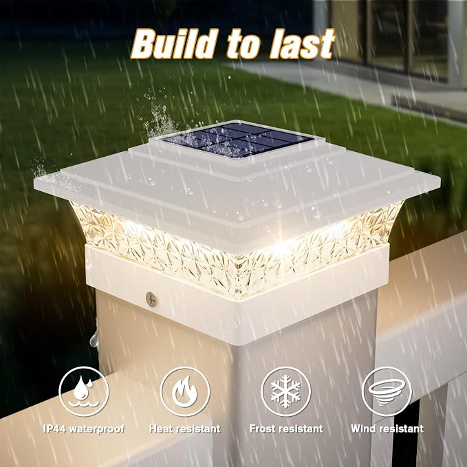 Solar Post Cap Lights Outdoor 12pack, Waterproof Fence Post Lights with 16 Ultra Bright LEDs Fit 4x4/5x5/6x6 Wood/Vinyl Posts, White Deck Post Lights with Warm/Cool White for Garden Patio Porch Yard