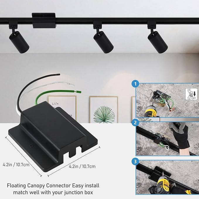 3-Color 6-Light LED Track Lighting Kit with 6.6FT H Track Lighting Rails & Canopy Connector, GU10 Dimmable Track Light Kit, Modern Kitchen Track Lighting Fixtures Ceiling Spot Light, Black