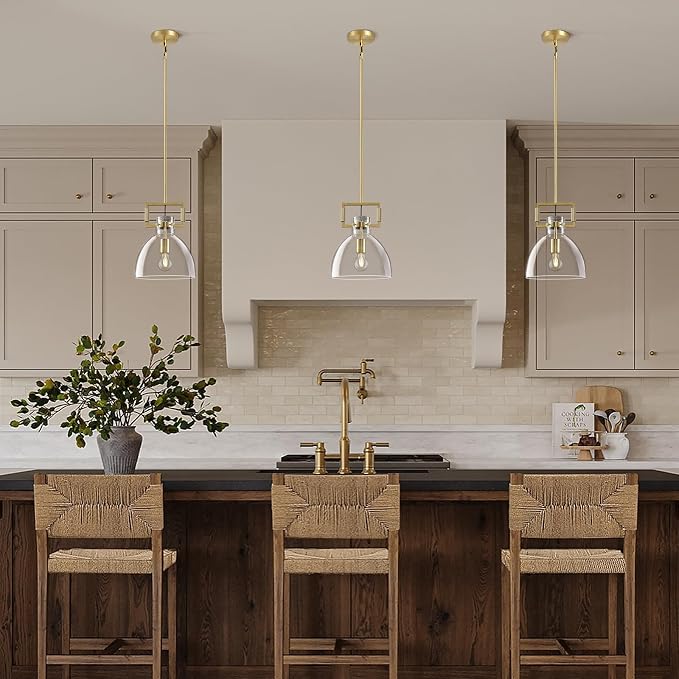 10 Inch Knurled Large Brass Blown Glass Modern Kitchen Island Pendant Light Fixtures,1 Light Island Pendant Lighting,Single Pendant Light,for Foyer, Entryway, and Dining, Includes Two Bulbs