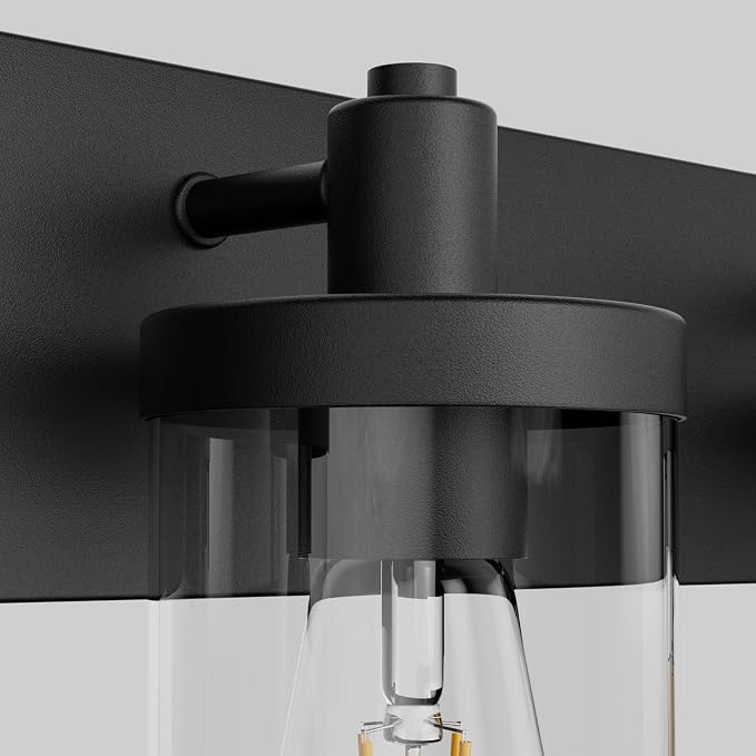 Aipsun Bathroom Vanity Light Farmhouse 4 Light Matte Black Vanity Lighting Fixtures with Clear Glass Shade(Exclude Bulb)