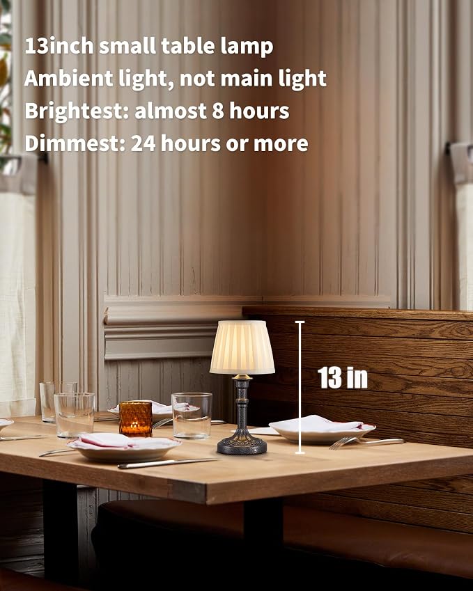 KDG Mottled Silver Cordless Table Lamps Set of 2, Beige Fabric Shade Light | 2700K Stepless Dimmable 4000mAh Battery Powered Portables Small Desk Lamp, LED Lighting for Living Room, Dining Room, Bedroom