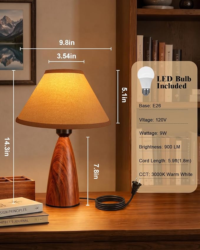 Nusogon Touch Table Lamp for Nightstand - 3-Way Dimmable Small Bedside Lamp | 3s Quick Shut-Off Smart Desk Lamp for Bedroom, Living Room, Reading, Nursery, LED Bulb Included
