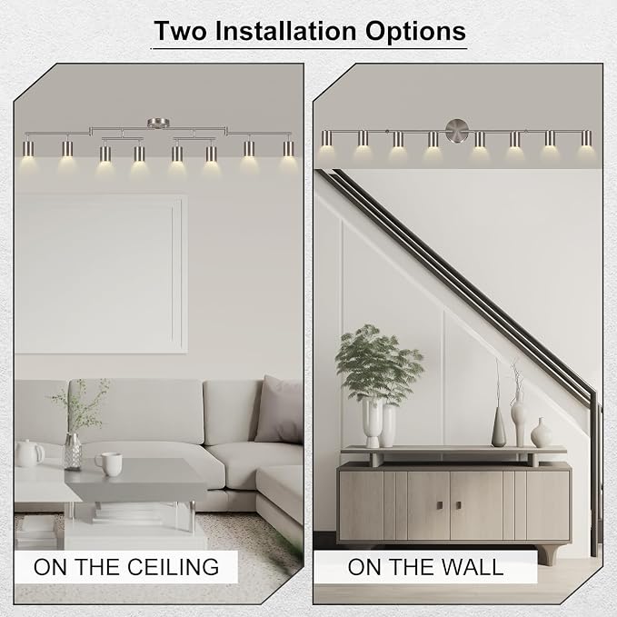 AUQUEE 8 Light Track Lighting Fixtures Ceiling, Brushed Nickel Kichen Track Lighting Fixtures, Rotatable Light Heads, Adjustable Modern LED Track Lights for Kitchen/Hallway, No GU10 Bulb
