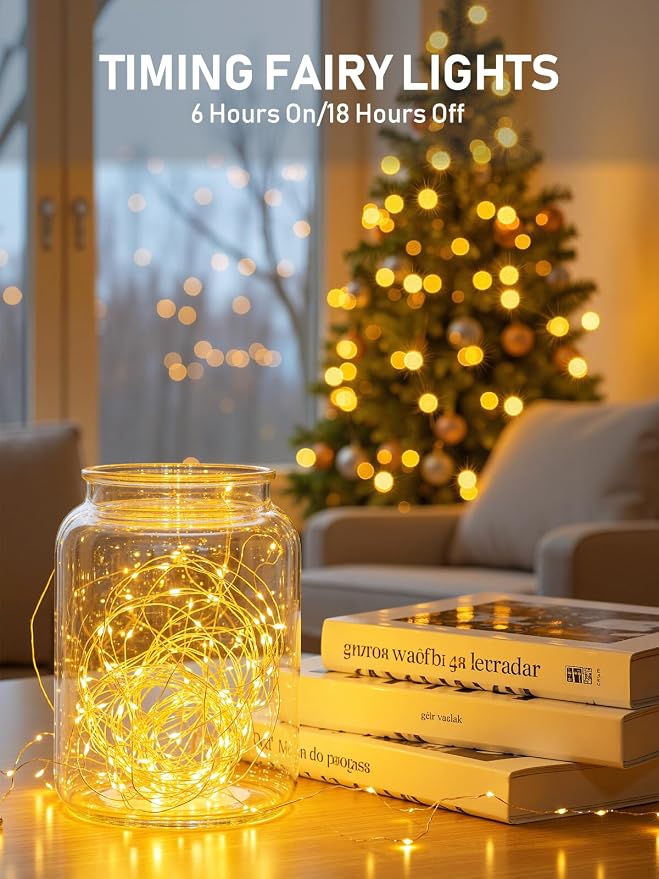 Minetom Fairy Lights Battery Operated, 5 Pack 7FT 20LED String Light Indoor | Fairy Lights with Timer, Silver Wire, Battery Powered Christmas Light for Bedroom Classroom Wedding Decorations, Warm White