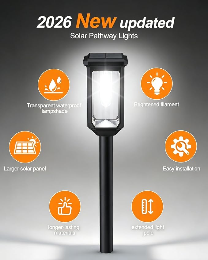 Tenmiro Solar Pathway Lights Outdoor 8 Pack, Bright Solar Garden Lights | IP65 Waterproof Shatterproof, Auto On/Off Landscape Lighting for Yard Lawn Patio Walkway Driveway Decor 6500K