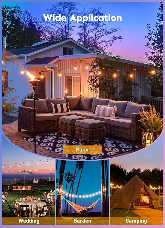 Brightown 82FT Outdoor String Lights - 25 LED Bulbs Patio Lights with Remote, Timer, Dimmable, Waterproof Connectable Hanging Outside Lights for Backyard Bistro Porch Deck Party Wedding