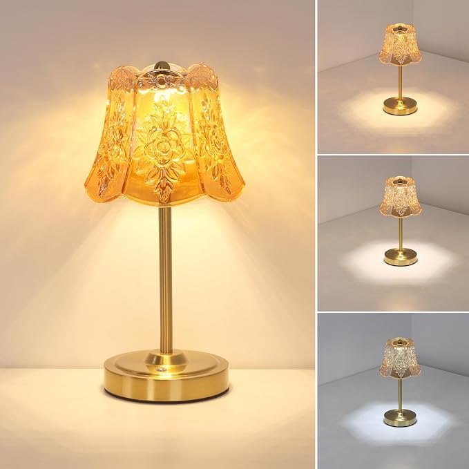 Shenmoyl Cordless Touch Table Lamp with 5200mAh Battery - 3 Adjustable Color Temperatures & Dimmable, Rechargeable Desk Lamp for Bedroom, Living Room, Office, Entryway, Bookshelves (Amber Rose)