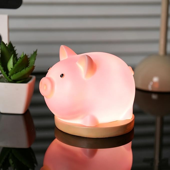 Cute Pig Night Light for Kids, Kawaii Cartoon Nursery Lamp, Battery Powered Resin Nightlight, Kids Room Decor Bedside Lamp, Adorable Animal Gift for Birthday Baby Shower