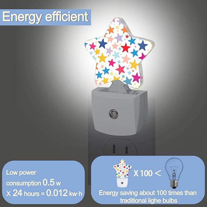 Colorful Stars Night Lights Plug Into Wall,Rainbow Star Star Night Light for Kids,Nightlight with Dusk to Dawn Smart Sensor for Bedroom Bathroom Decor,Children Women Men Gift