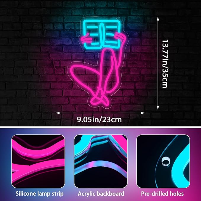 Read Books Neon Sign for Wall Decor Reading Neon Light for Study Room Cave | Dimmable Led Neon,Teen Birthday Reading Gifts,5V USB Powered,Bookstore Bedroom Decor, Classroom Library Wall Art,16.9*9.8in
