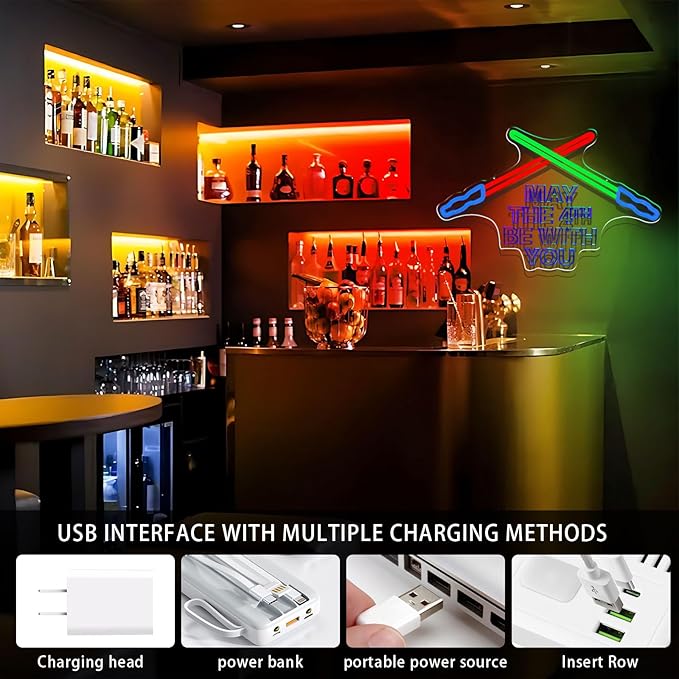 Lightsaber Neon Sign May The 4th Be With You Neon Signs Game Room Decor Dimmable Led Swords Light for Wall Decor Bedroom Living Room Birthday Christmas Gifts Kids