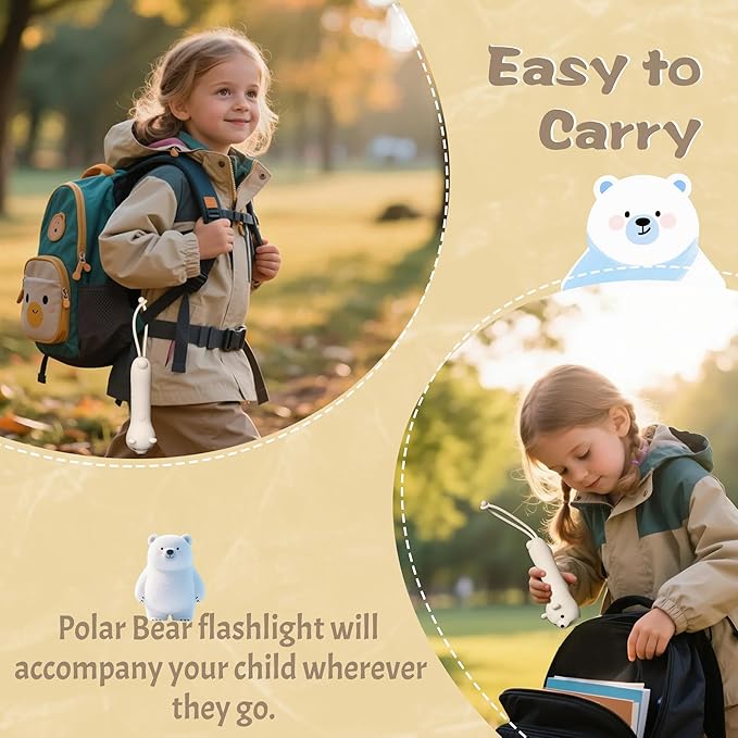 Silicone Polar Bear Flashlight, Dimmable Rechargeable Hanging Night Light for Camping, Night Walks and Home Use, Animal Themed Themed Portable Torch