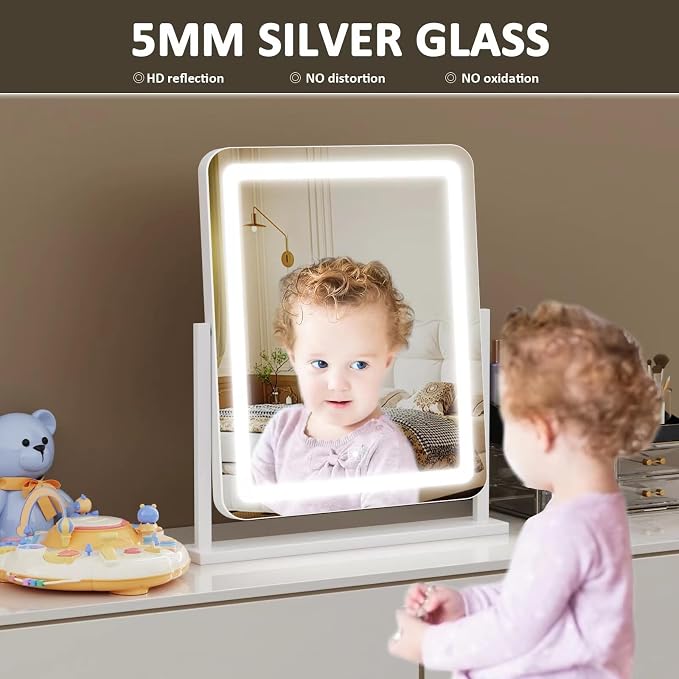 Gvnkvn Vanity Mirror with Lights, 17.3’’ LED Makeup Mirror Detachable 10X Magnification, Smart Touch Control, 3 Color Lighting Modes,360°Rotation Tabletop Make Up Mirror for Bedroom Bathroom