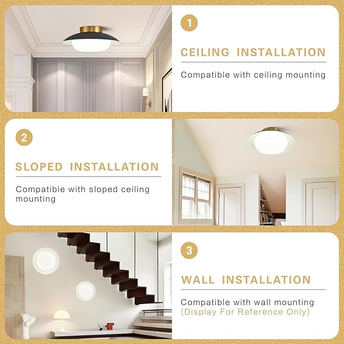 Modern LED Semi Flush Mount Ceiling Light Fixture,Round Matte Black and Gold Close to Ceiling Lamp Flushmount Lighting Fixtures for Kitchen Master Bedroom Living Room Entryway,5000K,15.74 inch