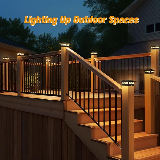 Solar Post Cap Lights Outdoor 6pack, Waterproof Solar Powered Deck Fence Post Lights for 4x4 Wood/Vinyl Posts, Solar Outdoor LED Light with Cool/Warm Lighting Decorate Garden Patio Porch…