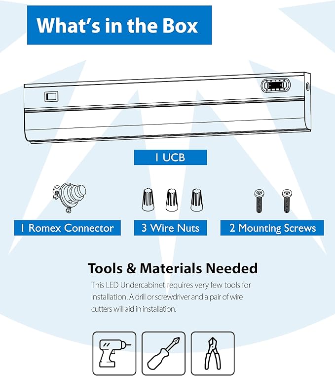 9” LED Direct Wire Under Cabinet Light - Dimmable Undercounter LED Lights for Kitchen - Selectable CCT 2700K-5000K, 340-360 Lumens, 5W - UCB Series Hardwired Under Cabinet Lighting by NICOR Lighting