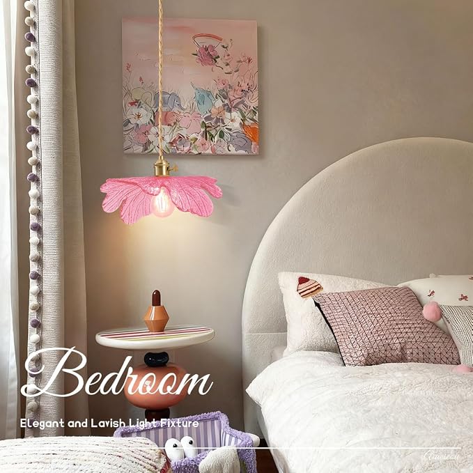 Pink Glass Pendant Lights Fixtures Flower Hanging Ceiling Light Girls Room Mid Century Pendant lamp Gold Chandelier for Kitchen Island Dining Room Foyer Cafe