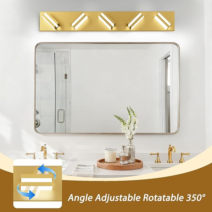IZORRO LED Modern Bathroom Lights Fixtures(5-Light,Dimmable),Gold Acrylic Wall Lighting,Vanity Lights for Bathroom Over Mirror - 6000k 30In （No Assembly Required）