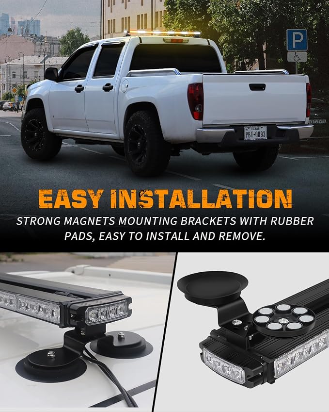 45.5" 128 LED Roof Strobe Light Bar Amber White Emergency Lights | Top Magnetic Double Side Traffic Advisor Warning Hazard Safety Caution Lights for Plow Trucks Construction Vehicles Wreckers