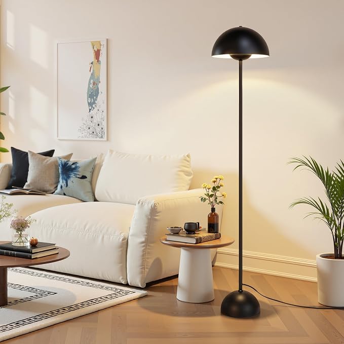 Coucrek Floor Lamp, 66'' Industrial Black Lamp for Living Room | Tall Lamp with Unique Reflecting Shade, Mid Century Modern Ambient Lighting for Bedroom Corner