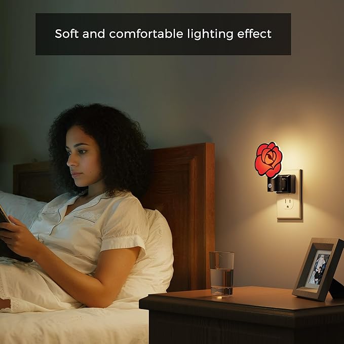 L LOHAS LED Night Lights Plug into Wall, Gothic Rose Night Light with Light Sensor, 0-100LM Dimmable Night Light, 1W 3000K Soft White for Adults Kids Room Bedroom Bathroom Hallway[2 Pack]