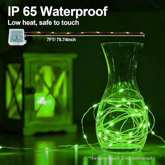 ZGWJ 12 Pack Green Fairy Lights, Mini String Lights with Remote and Timer | 8 Lighting Modes Timing Function Battery Operated 7 FT 20 LED Waterproof,Halloween Christmas Tree Parties Decor