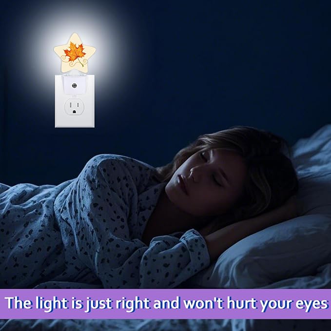 Energy Efficient Nightlights Plug in Wall, Fall Leaf Night Light for Kids Bedroom Decorative, Orange Maple Leaf Dusk-to-Dawn Sensor Sleep Friendly Lamp for Nursery Bathroom Basement