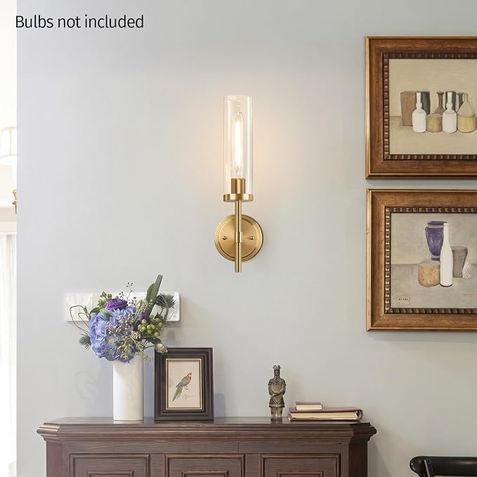 MOKATNG Hardwired Wall Sconces, Brushed Gold Bathroom Sconces with Clear Glass, Modern Wall Light Fixtures for Bathroom Mirror Vanity, Living Room, Bedroom, Hallway, Stairway, Cabinet, Foyer
