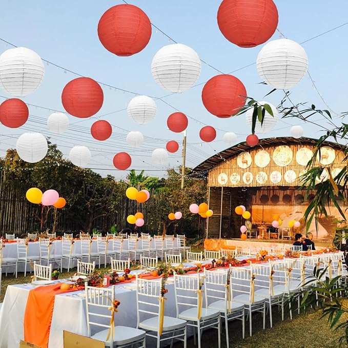 12Pcs Red and White Round Paper Lanterns Assorted Sizes (6" 8" 10" 12") for Lunar New Year 2026, Chinese New Year Decorations, Wedding Birthday Home Decor, Hanging Chinese Japanese Paper Lantern