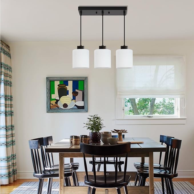 3-Light Pendant Light Fixtures with Milky White Glass, Black Hanging Light Fixture for Ceiling, Adjustable Kitchen Island Light for Dinning Room, Bedroom,Hallway, E26 Base, Bulbs Not Included