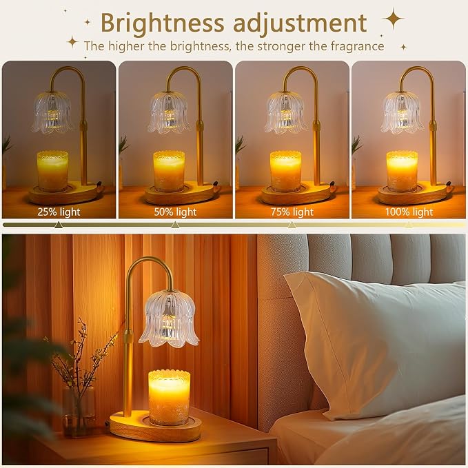 CRMILL Candle Warmer Lamp Electric Timer - Candles Height Control Dimmable Warmers Scented Lamps No Flame Heat Warm Melt Wax Jar Modern Home Decor Table Lights for Home Living Bedroom