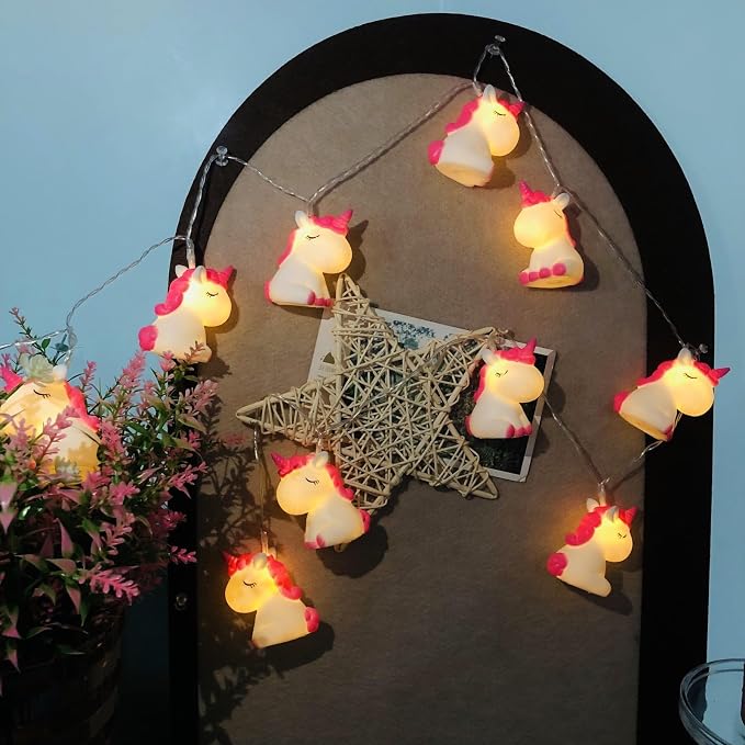 Animal Night Lights Pink Unicorns String Lights 5.4ft Battery Operated Bedroom String Llights 10 LED for Children Bedroom Home Holiday Decortion (Painted-Unicorns, 1.65m/10LED)