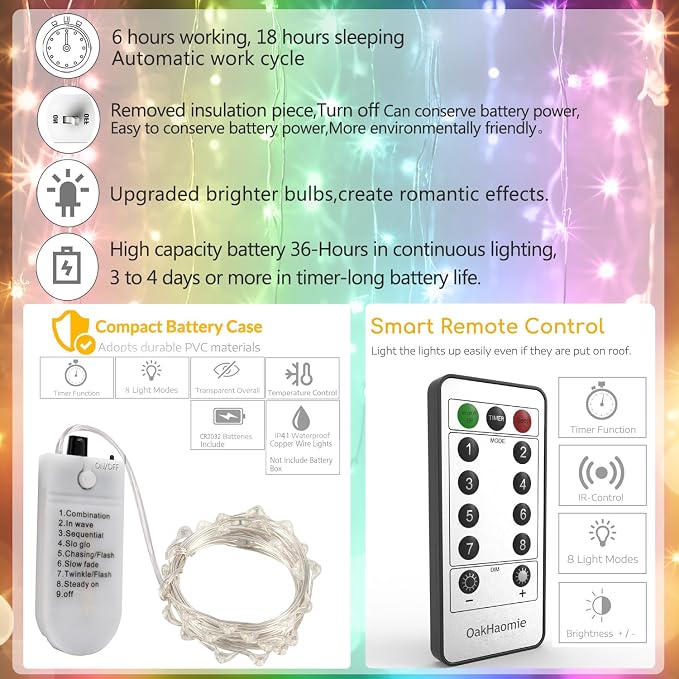 6 Pack Fairy Lights Battery Operated,Timer,2 Remotes,6.5ft 20LED Multicolor | LED Twinkle String Lights,Waterproof Silver Wire Firefly Lights, DIY Mason Jar Wedding Party Christmas Centerpiece Table Déco