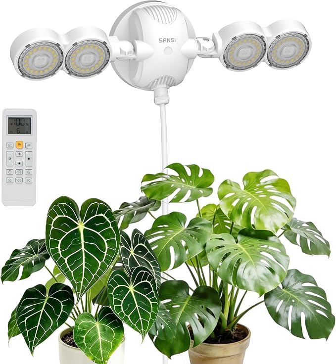 SANSI Wall Mounted Grow Light, 30W Dual Head Full Spectrum with Remote | Programmable Timer, 4-Level Dimmable Brightness, 320° Wide Coverage, 4000K Natural Light, IP54 Waterproof, for Indoor Plants
