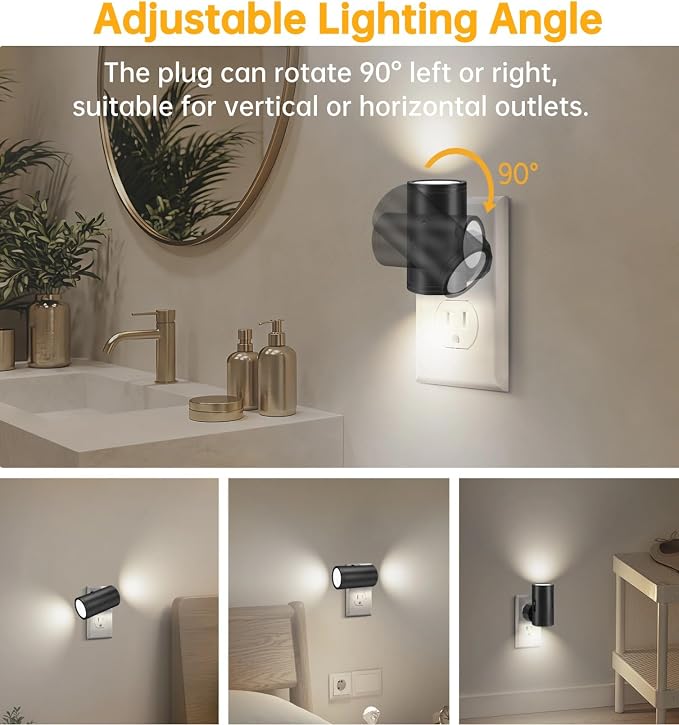 TSEXES Night Light Plug in Wall with Motion Sensor,5000K Daylight, 2 Pack | Motion Activated & Dusk to Dawn Sensor,Dimmbale, 5-300LM Adjustable Brightness, For Kitchen, Hallway, Bedroom, Stairs