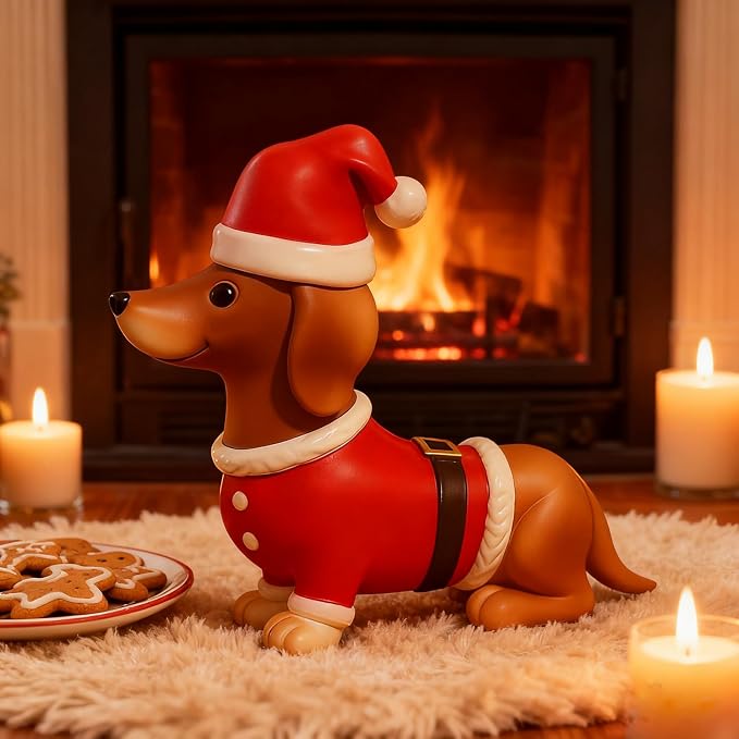 Christmas Dachshund Figurines Decor Xmas Resin Statue Ornament Cartoon Cute Puppy Tabletop Ornament Gifts Christmas Dachshund Dog Sculpture for Garden Home Party Decoration Supplies