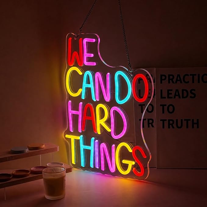 We Can Do Hard Things Neon Sign for Wall Decor Positive Inspirational Neon Light USB Dimmable Classroom Office Library LED Light Up Sign for Bedroom Birthday Party Classroom Backdrop Decoration
