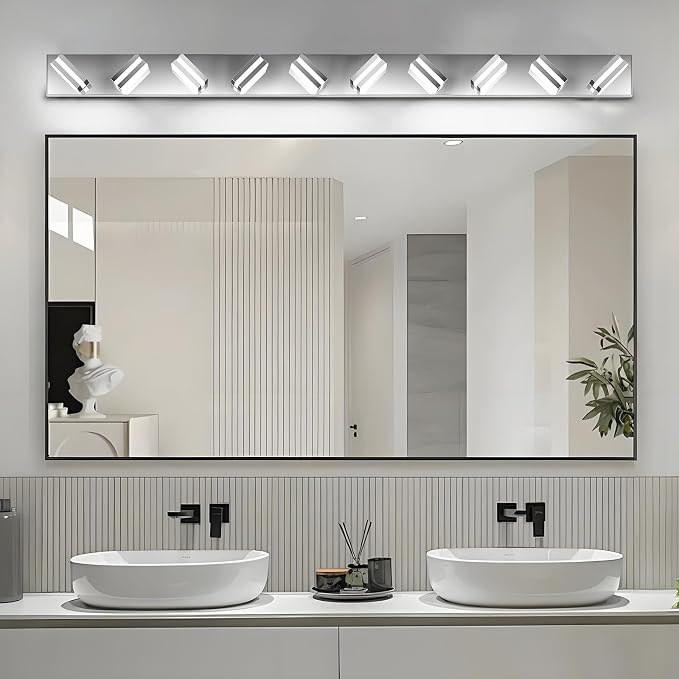 IZORRO LED Modern Bathroom Lights Fixtures(10-Light,Dimmable),Chrome Acrylic Wall Lighting,Vanity Lights for Bathroom Over Mirror - 6000k 40In （No Assembly Required）