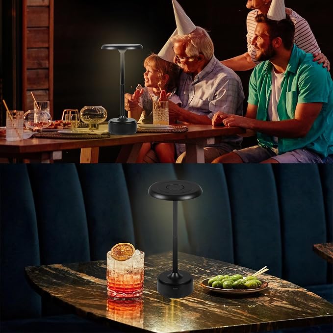 Cordless Rechargeable Modern Metal Table Lamp, Touch Dimming, 3-Color | Black 5200mAh Battery, Portable LED Desk Light, Touch Sensor, Suitable for Night Light/Restaurant/Night Stand/Coffee/Bar