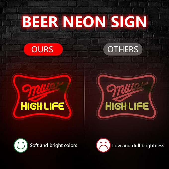 Beer Neon Sign Red Neon Lights for Wall Decor Dimmable Beer LED Signs for Bar Wall Light Up Signs for Bar Pub Club Man Cave LED Light Art Wall Lights