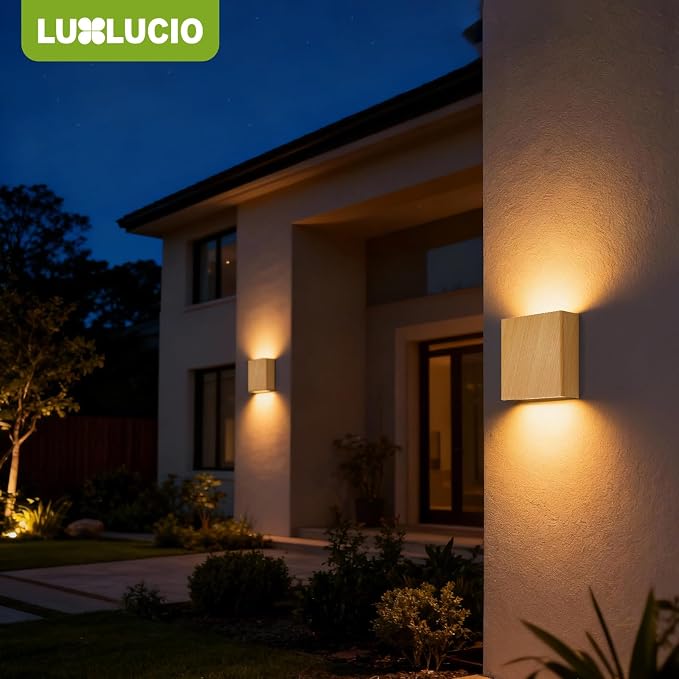 2 Pack Indoor Outdoor Natural Wood Grain Up and Down LED Wall Light, Modern Bedroom/Porch Wall Lamp, IP65 Waterproof, 5%-100% Dimmable 18W 1620lm, 5CCT (2700K-5000K), CRI 90+, 120V-277V